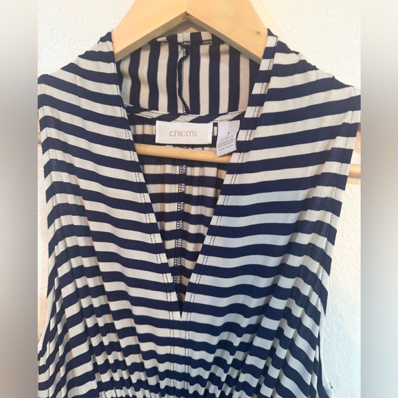 Chico’s navy and white stripper sleeveless dress size 1 - Picture 2 of 4